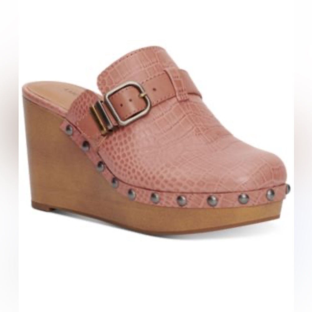 Lucky Brand Sz 7.5 Women's leather Zilkio Wooden Clogs Platform Mules